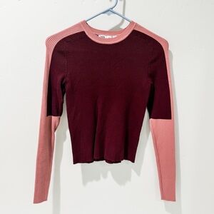 Zara Two-Tone Ribbed Long-Sleeve Top - Rose Pink & Wine